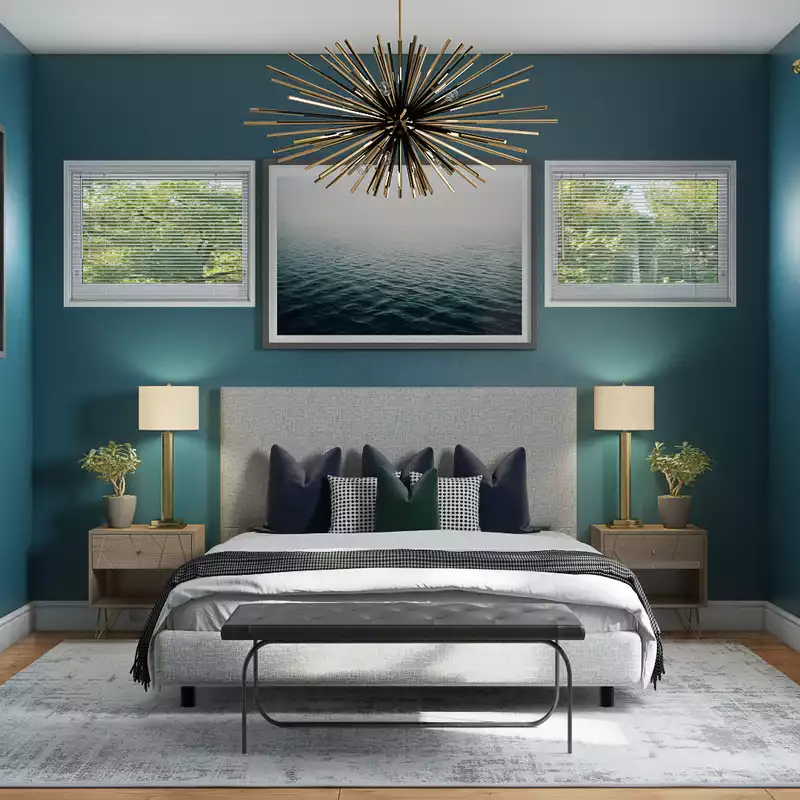 Glam, Midcentury Modern Bedroom Design by Havenly Interior Designer Allison