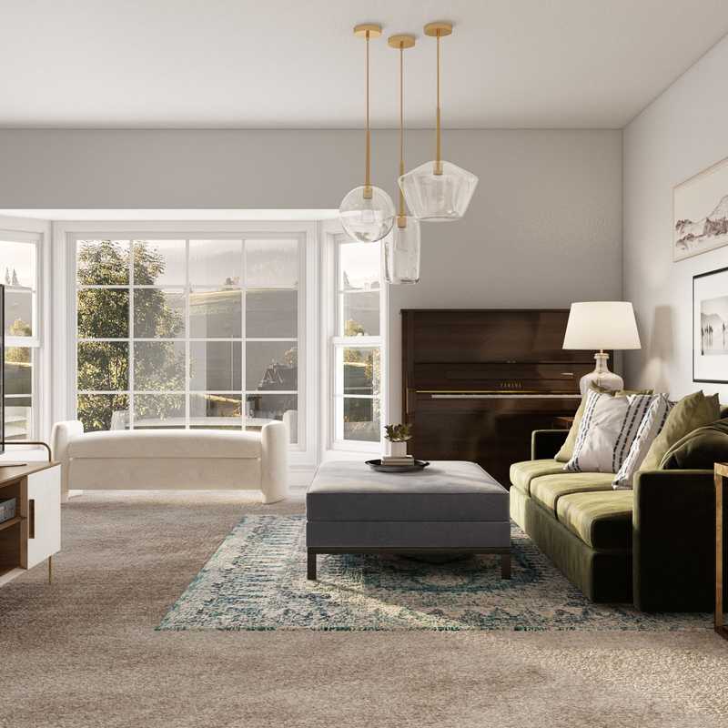 Bohemian, Midcentury Modern Living Room Design by Havenly Interior Designer Sawyer
