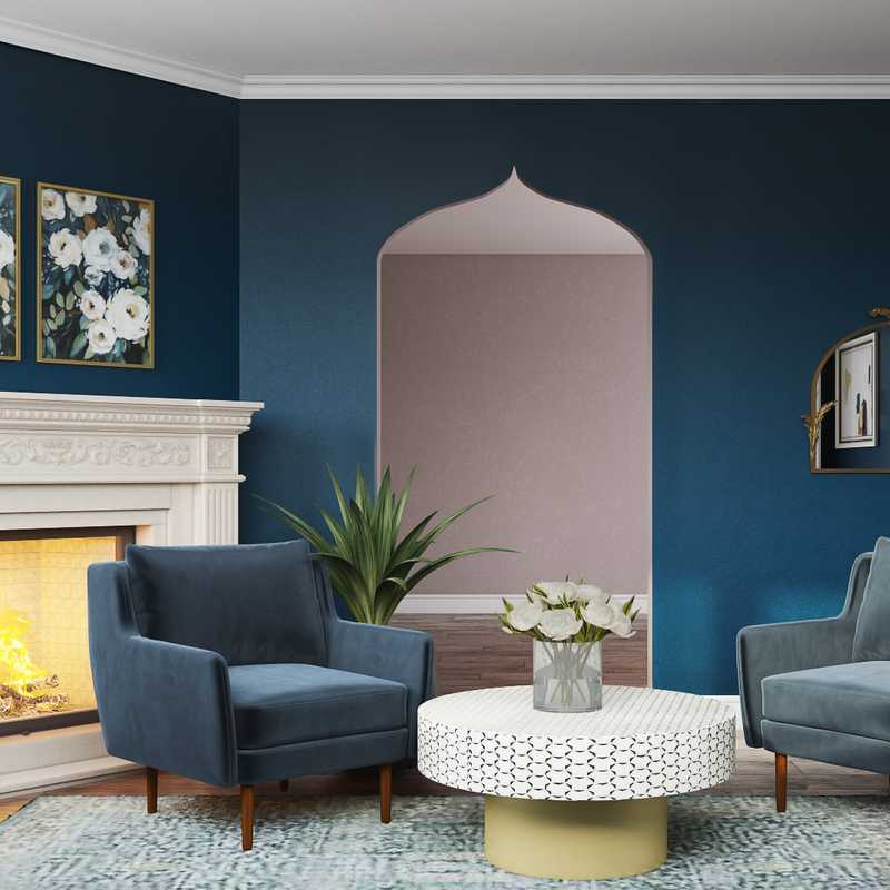 Glam, Midcentury Modern Living Room Design by Havenly Interior Designer Amanda
