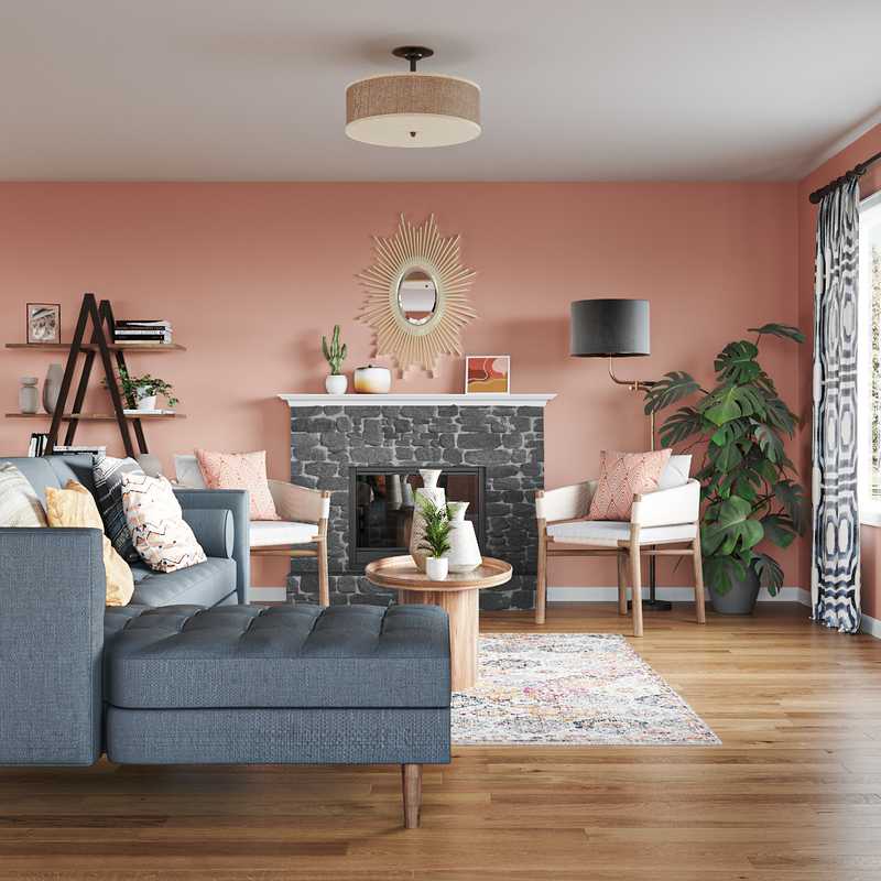 Bohemian, Midcentury Modern Living Room Design by Havenly Interior Designer Amanda