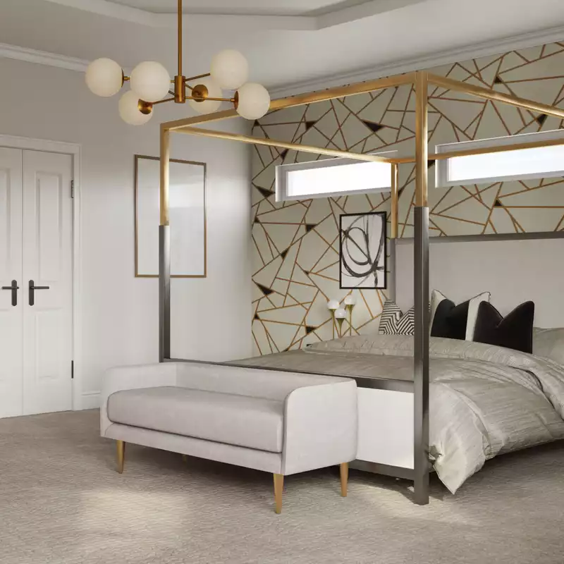 Glam, Minimal Bedroom Design by Havenly Interior Designer Toussaint