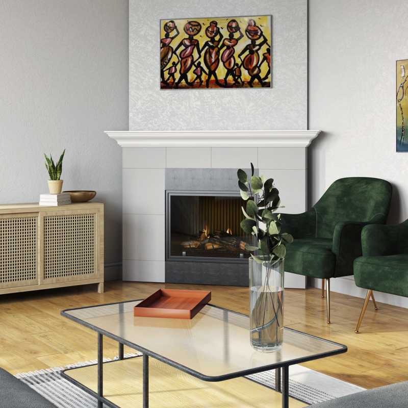 Bohemian, Midcentury Modern Living Room Design by Havenly Interior Designer Kaylee