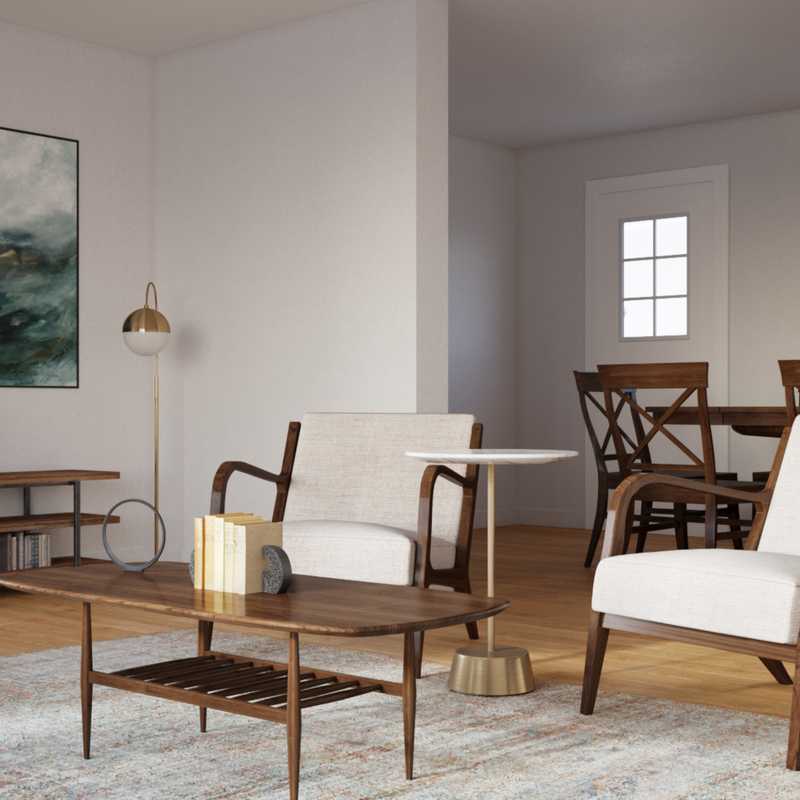 Library, Midcentury Modern Living Room Design by Havenly Interior Designer Shannon