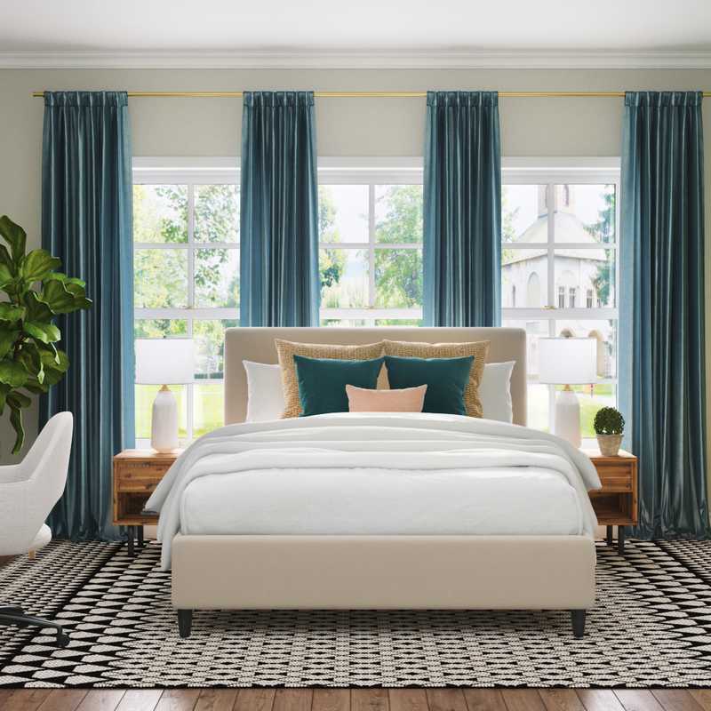 Bohemian, Midcentury Modern Bedroom Design by Havenly Interior Designer Haley