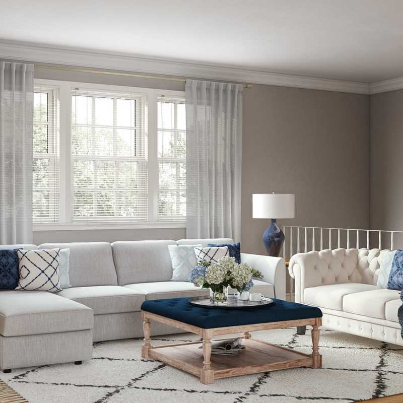 Coastal, Glam Living Room Design by Havenly Interior Designer Carla