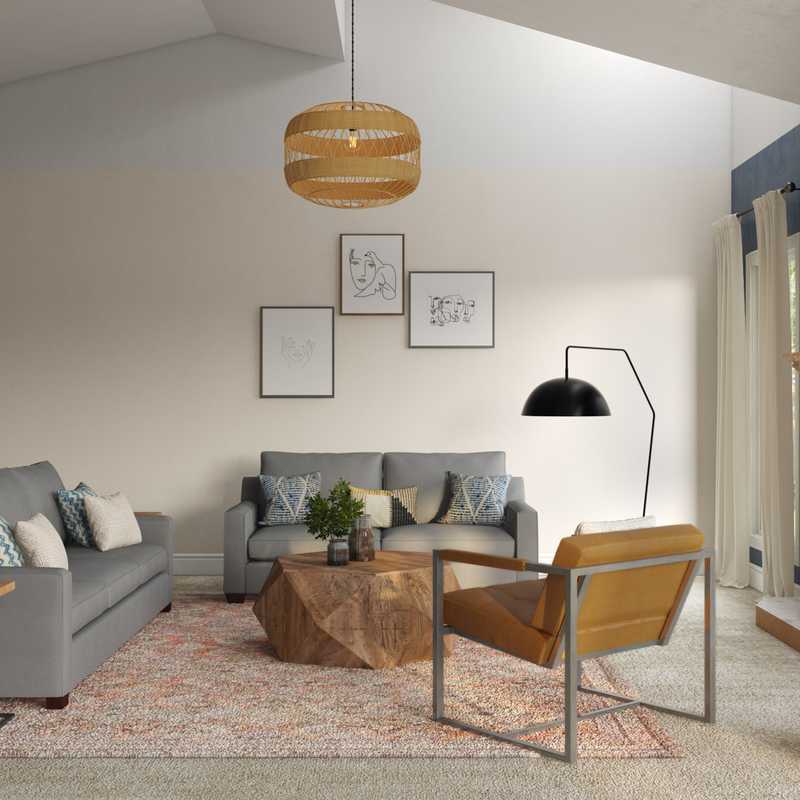 Bohemian, Midcentury Modern Living Room Design by Havenly Interior Designer Caitlin