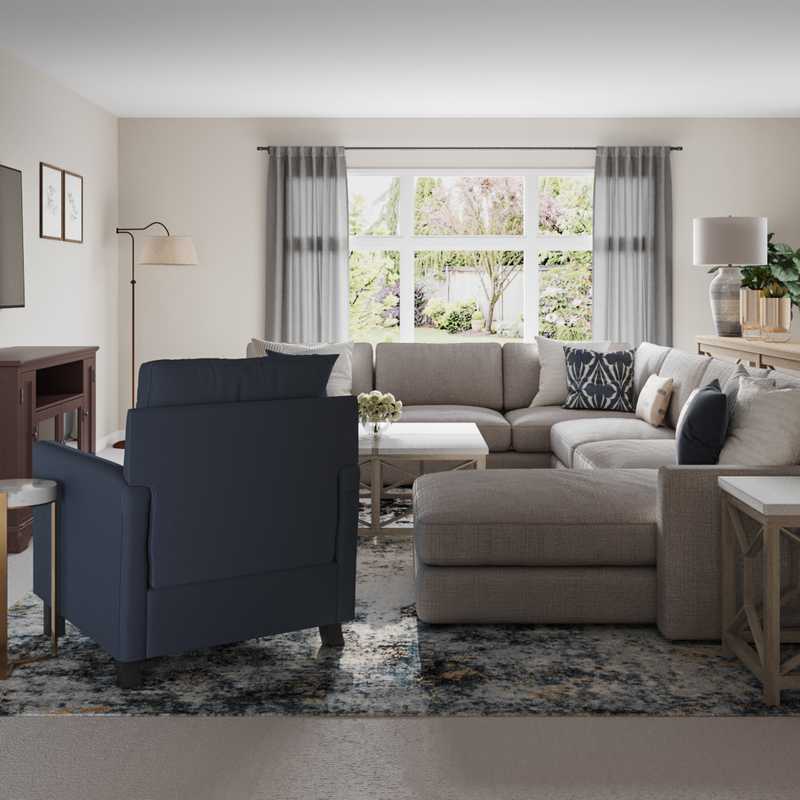 Coastal, Traditional, Farmhouse Living Room Design by Havenly Interior Designer Erin