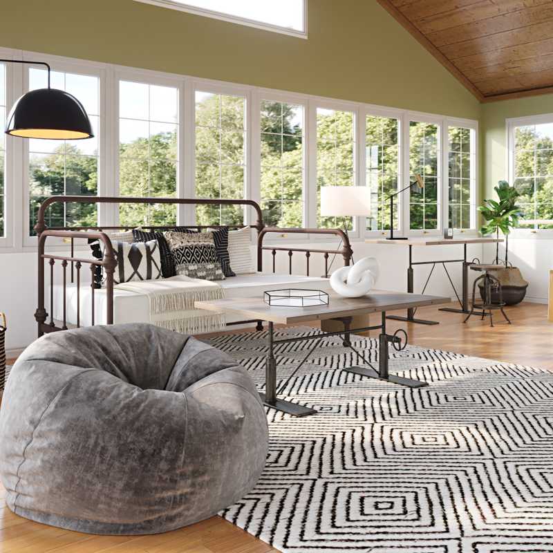 Bohemian, Rustic, Midcentury Modern Living Room Design by Havenly Interior Designer Amelia