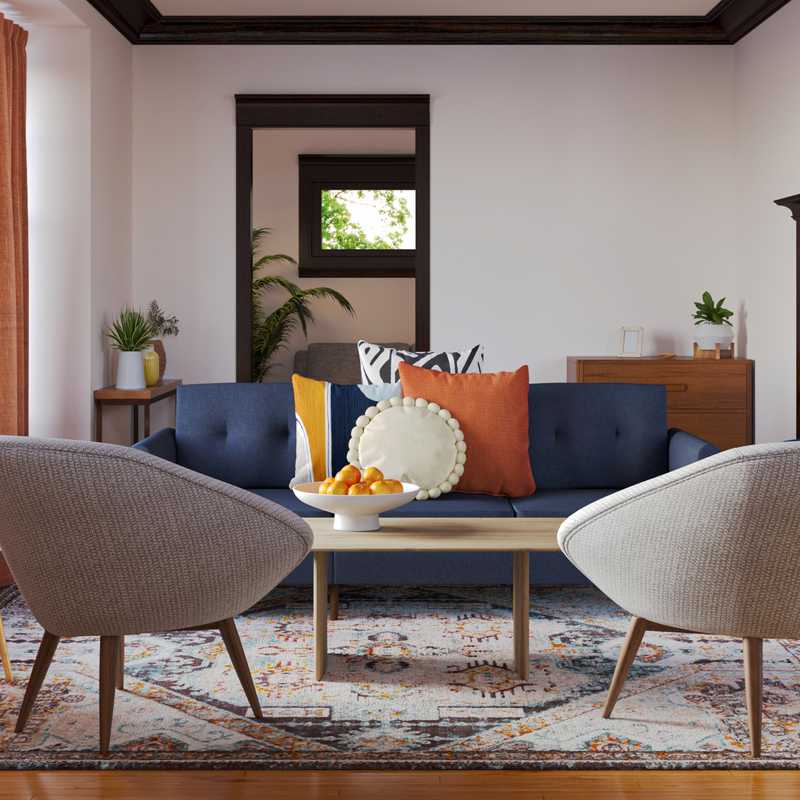 Bohemian, Midcentury Modern Living Room Design by Havenly Interior Designer Claire