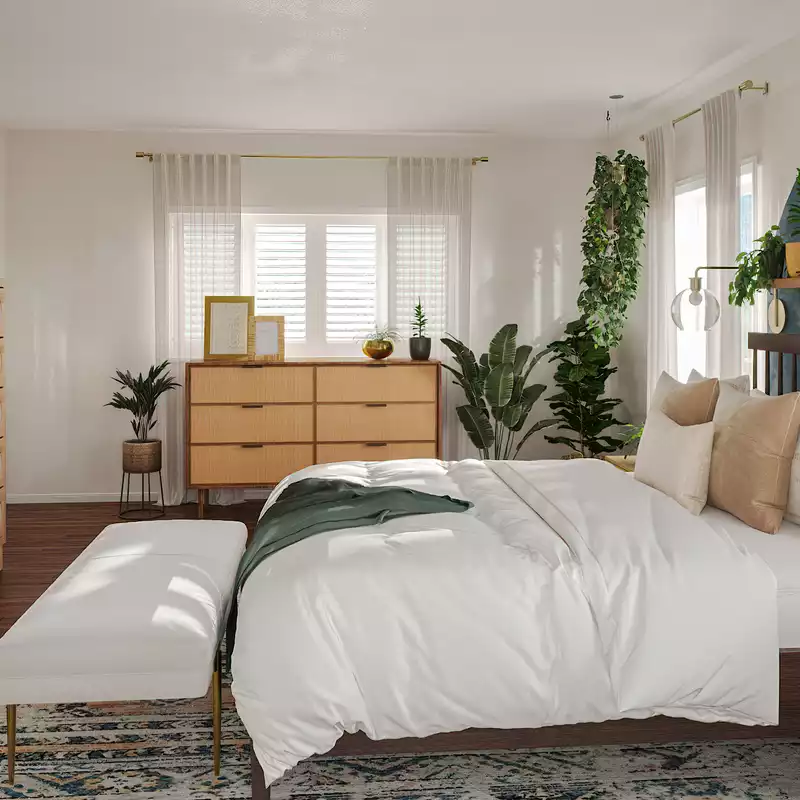 Bohemian, Midcentury Modern, Scandinavian Bedroom Design by Havenly Interior Designer Christina