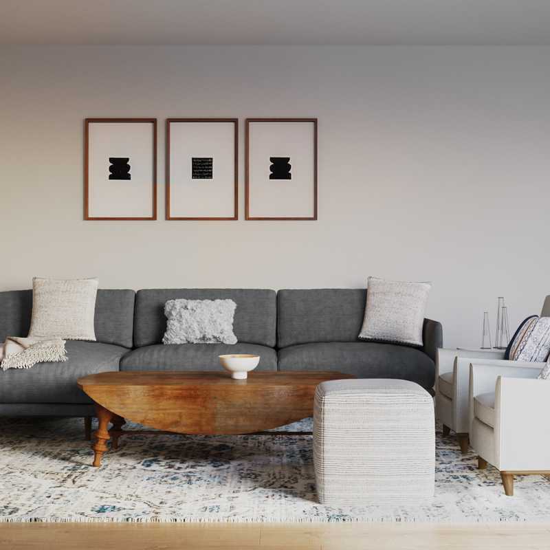 Farmhouse, Midcentury Modern Living Room Design by Havenly Interior Designer Allison