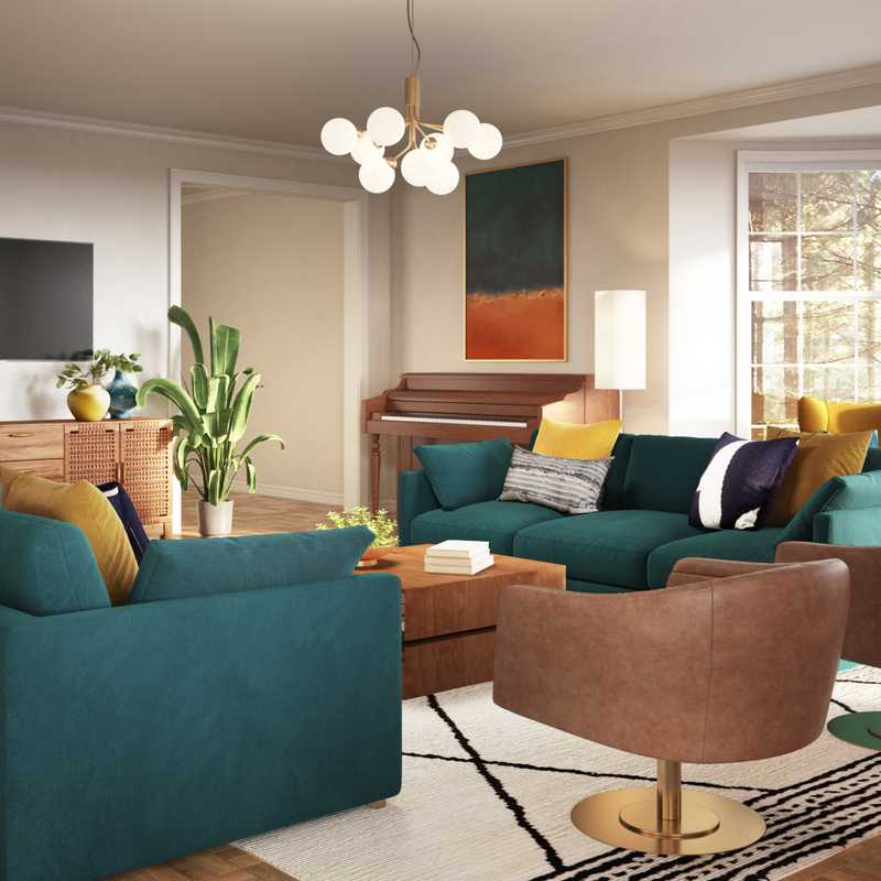 Eclectic, Bohemian, Midcentury Modern Living Room Design by Havenly Interior Designer Freddi