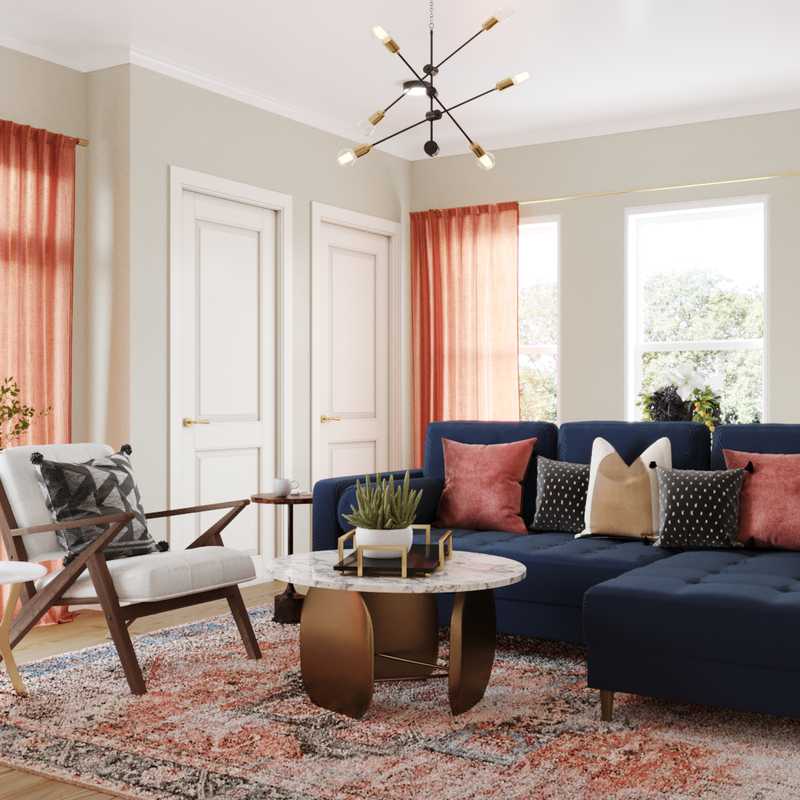 Bohemian, Midcentury Modern Living Room Design by Havenly Interior Designer Bibi