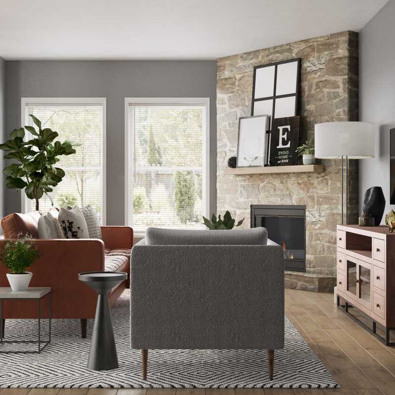 Modern, Industrial, Midcentury Modern Living Room Design by Havenly Interior Designer Jenna