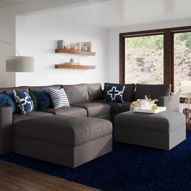 Coastal, Midcentury Modern Living Room Design by Havenly Interior Designer Marta