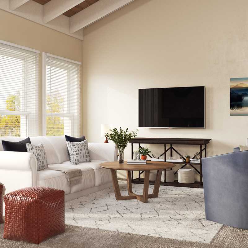 Bohemian, Coastal, Preppy Living Room Design by Havenly Interior Designer Brianna