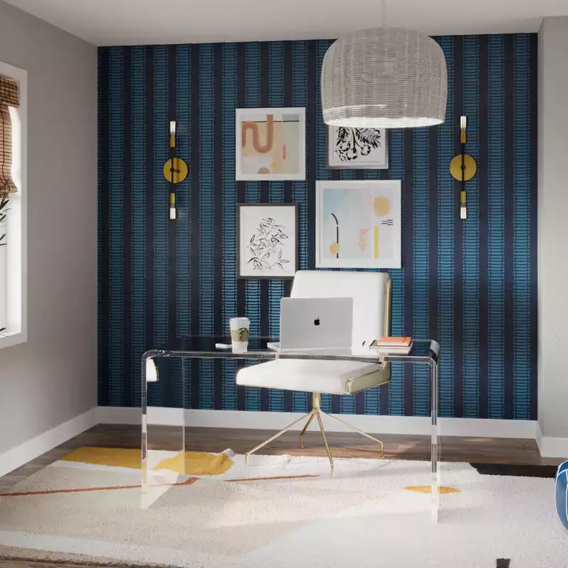 Contemporary, Eclectic, Bohemian, Glam, Midcentury Modern, Preppy Office Design by Havenly Interior Designer Gabrielle