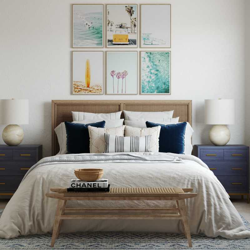 Bohemian, Coastal Bedroom Design by Havenly Interior Designer Rebecca