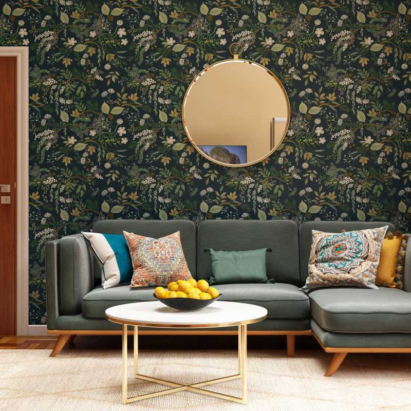 Bohemian, Global, Midcentury Modern Living Room Design by Havenly Interior Designer Kelly