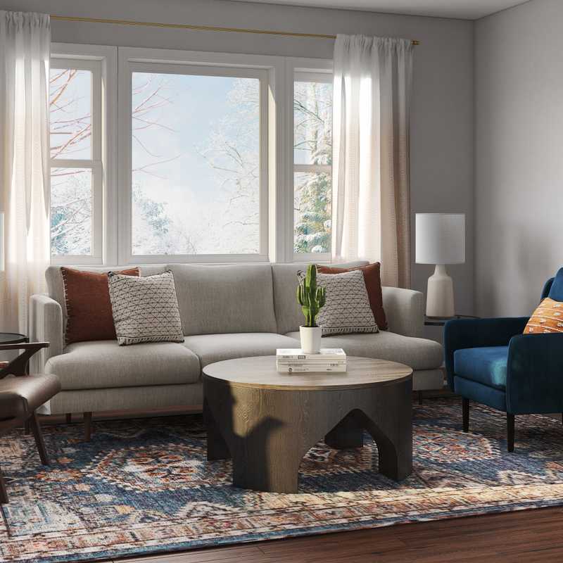 Bohemian, Midcentury Modern Living Room Design by Havenly Interior Designer Erin