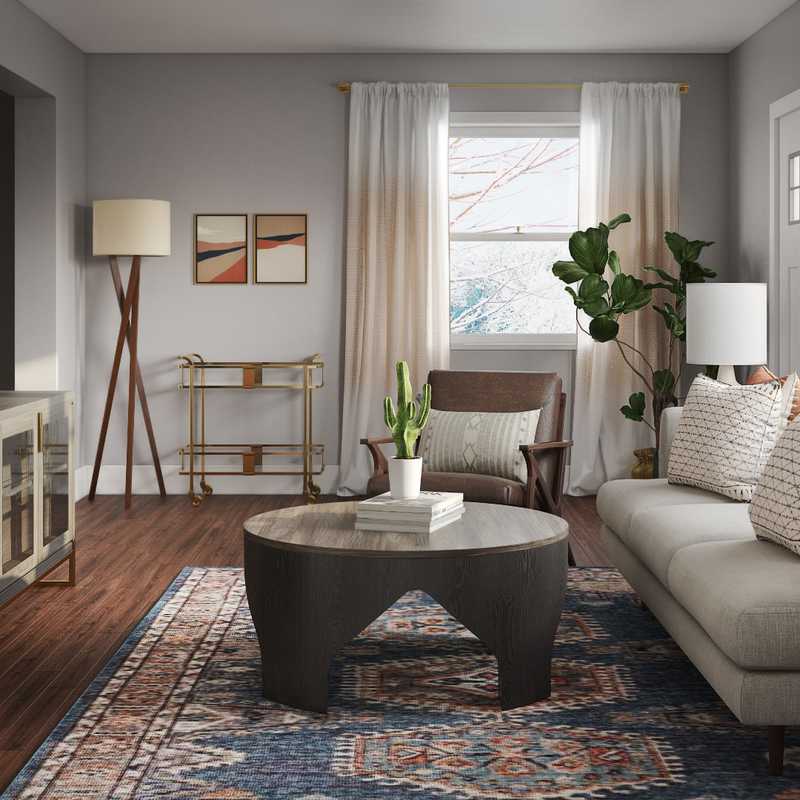Bohemian, Midcentury Modern Living Room Design by Havenly Interior Designer Erin