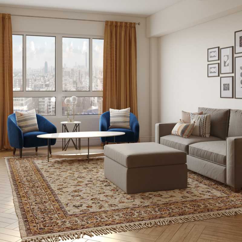 Transitional, Midcentury Modern Living Room Design by Havenly Interior Designer Kelly