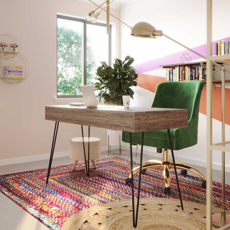 Eclectic, Bohemian, Midcentury Modern Office Design by Havenly Interior Designer Liliana