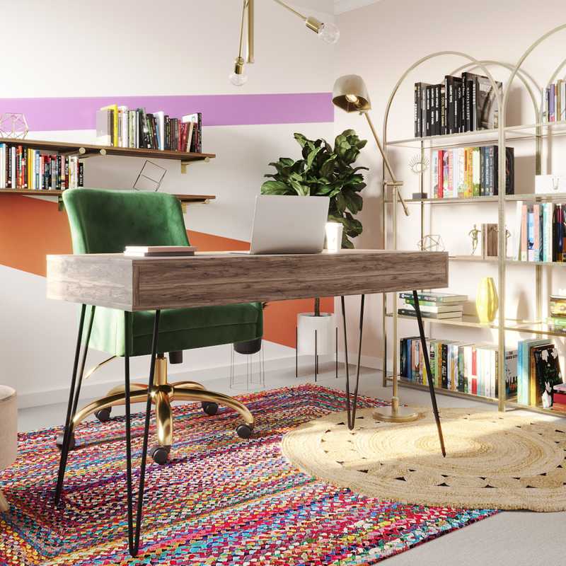 Eclectic, Bohemian, Midcentury Modern Office Design by Havenly Interior Designer Liliana