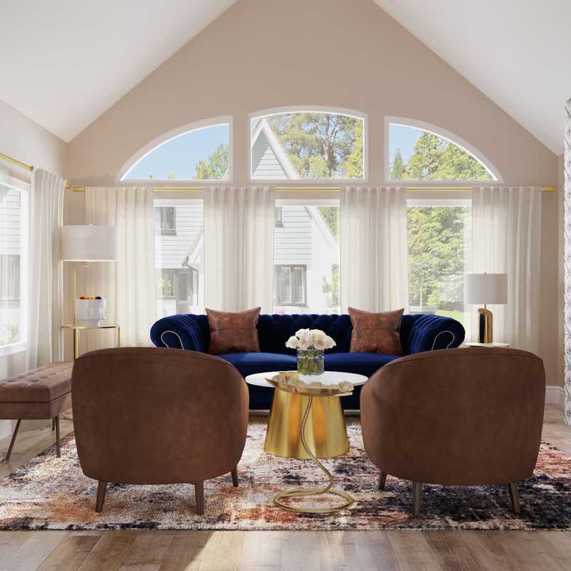Modern, Eclectic, Glam, Vintage, Global, Midcentury Modern, Preppy Living Room Design by Havenly Interior Designer Julia