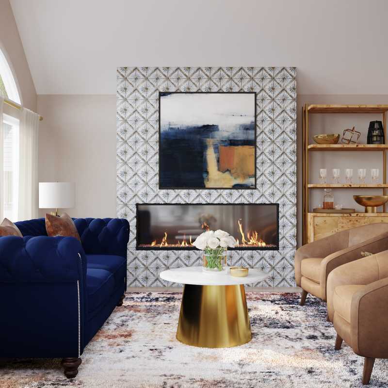 Modern, Eclectic, Glam, Vintage, Global, Midcentury Modern, Preppy Living Room Design by Havenly Interior Designer Julia