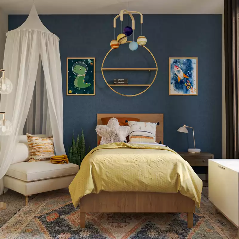 Bohemian, Transitional, Midcentury Modern Bedroom Design by Havenly Interior Designer Julia