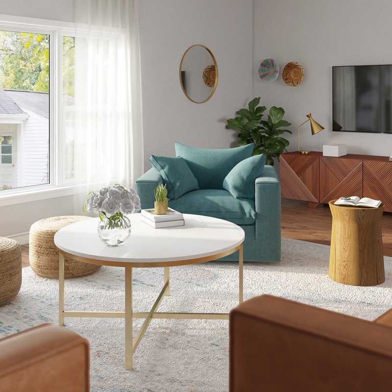 Bohemian, Midcentury Modern Living Room Design by Havenly Interior Designer Josefina