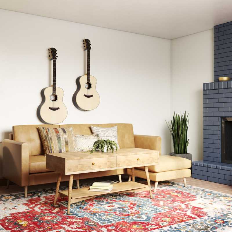 Bohemian, Midcentury Modern Living Room Design by Havenly Interior Designer Priscila