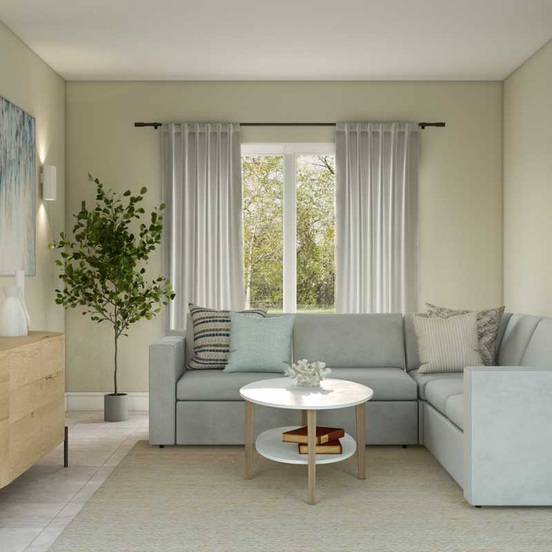 Coastal, Midcentury Modern Living Room Design by Havenly Interior Designer Lorine