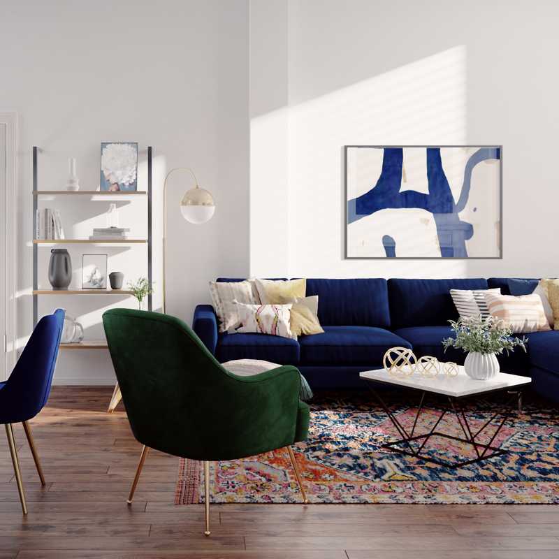 Bohemian, Midcentury Modern Living Room Design by Havenly Interior Designer Liliana