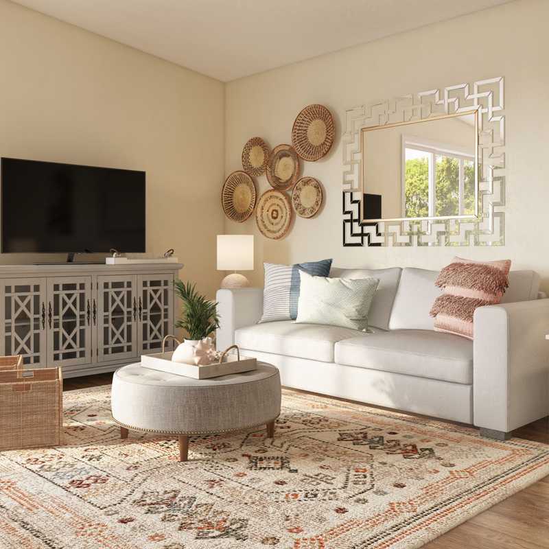 Bohemian, Coastal, Transitional Living Room Design by Havenly Interior Designer Marina