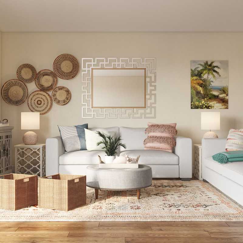 Bohemian, Coastal, Transitional Living Room Design by Havenly Interior Designer Marina