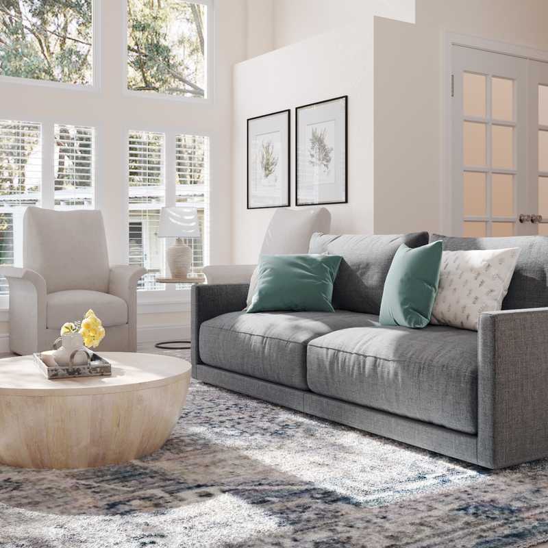 Bohemian, Coastal, Midcentury Modern Living Room Design by Havenly Interior Designer Taylor