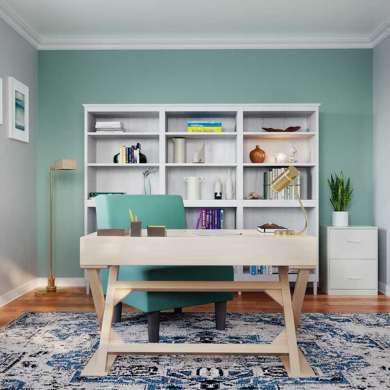Coastal, Transitional Office Design by Havenly Interior Designer Kristin
