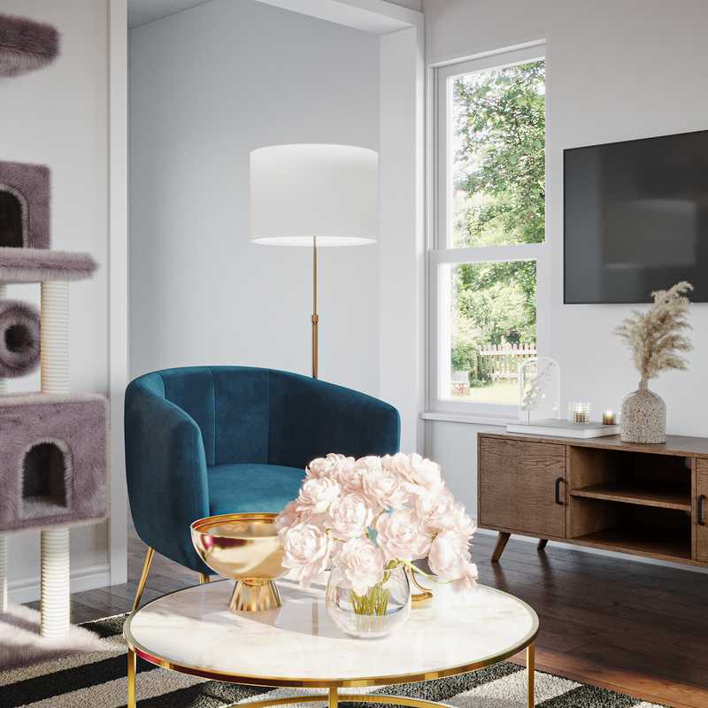 Global, Midcentury Modern, Preppy Living Room Design by Havenly Interior Designer Priscila