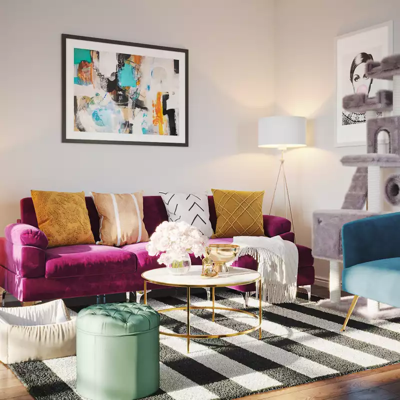 Global, Midcentury Modern, Preppy Living Room Design by Havenly Interior Designer Priscila