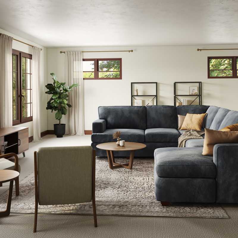 Bohemian, Coastal, Farmhouse, Midcentury Modern Living Room Design by Havenly Interior Designer Lidia