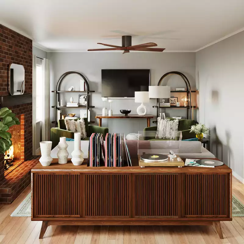 Bohemian, Midcentury Modern Living Room Design by Havenly Interior Designer Madison