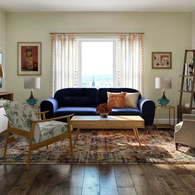 Eclectic, Bohemian, Global, Midcentury Modern Living Room Design by Havenly Interior Designer Hanna