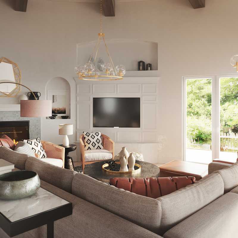 Modern, Bohemian, Coastal, Glam Living Room Design by Havenly Interior Designer Lena