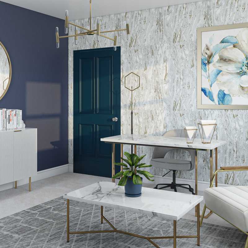 Glam, Midcentury Modern Office Design by Havenly Interior Designer Jordi
