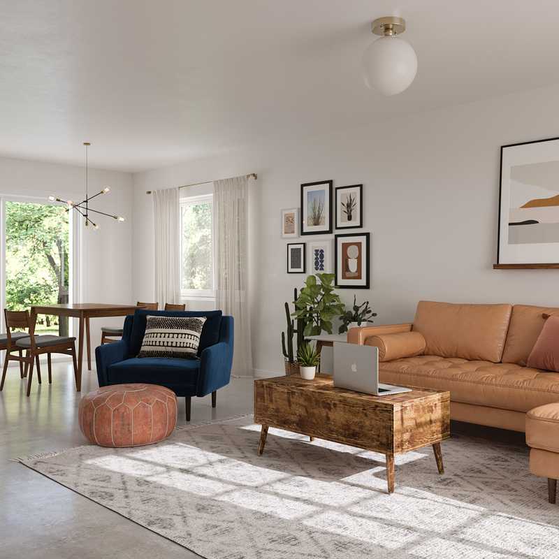 Bohemian, Southwest Inspired, Midcentury Modern Living Room Design by Havenly Interior Designer Rachel