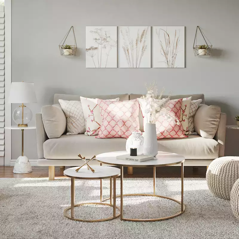 Glam, Midcentury Modern Living Room Design by Havenly Interior Designer Romina