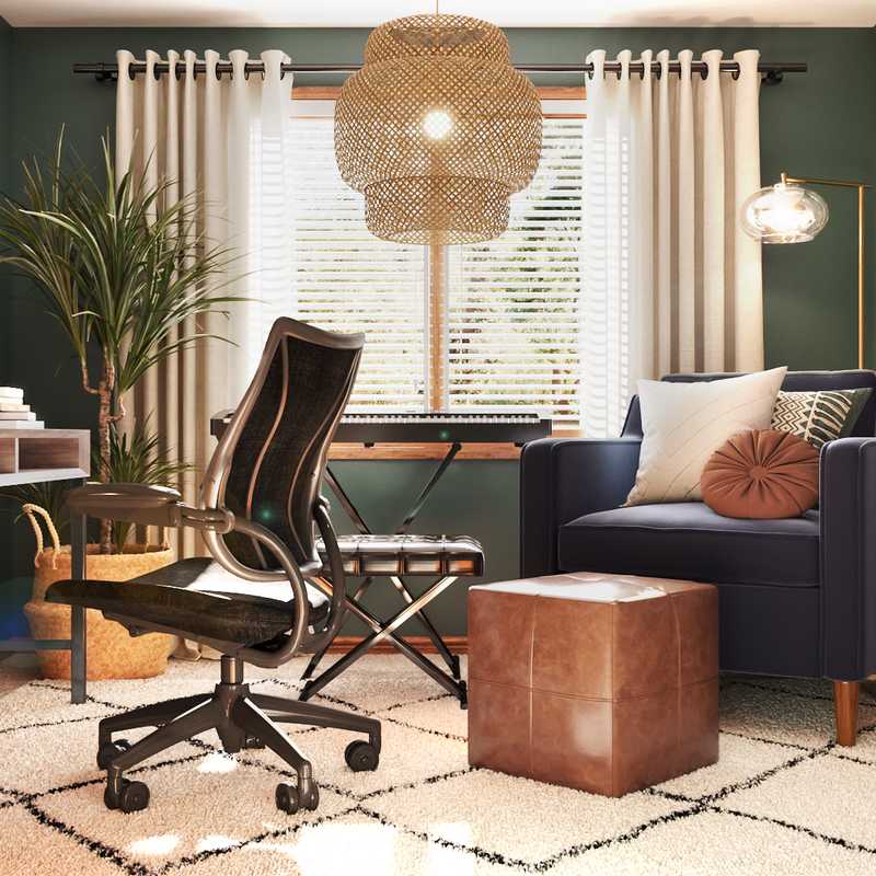 Modern, Eclectic, Bohemian, Rustic, Global, Midcentury Modern Office Design by Havenly Interior Designer Holly