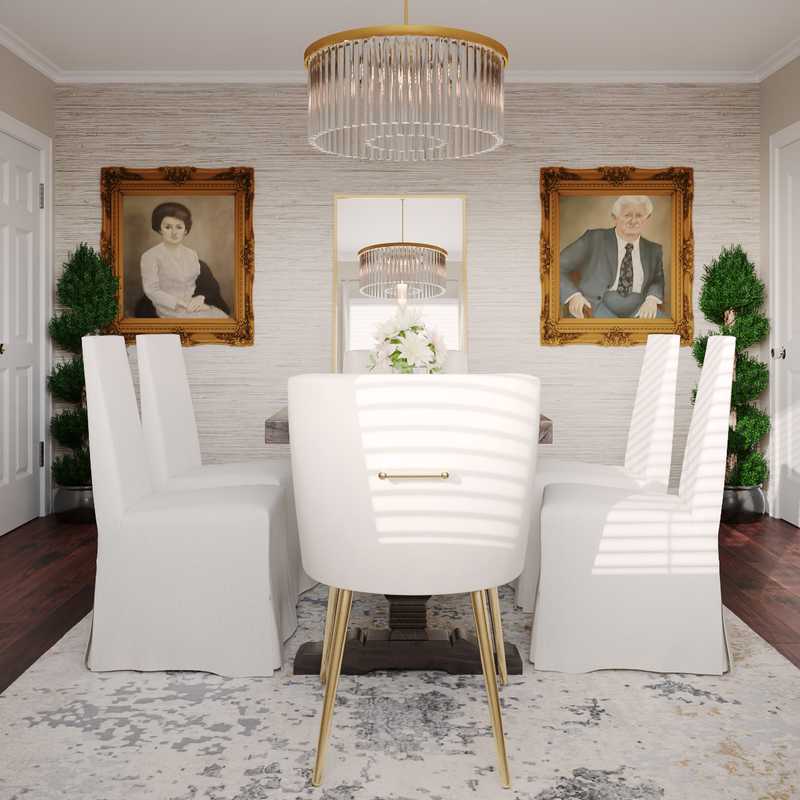 Glam, Traditional, Transitional Dining Room Design by Havenly Interior Designer Dalia